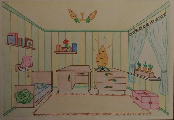 Как Нарисовать Детскую Комнату С Мебелью Карандашом