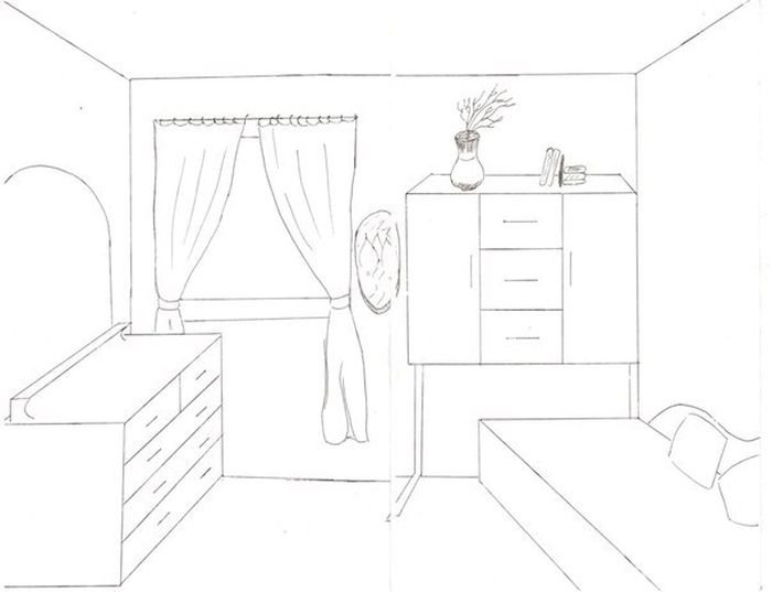 Рисунок Комнаты С Мебелью Карандашом Для Детей