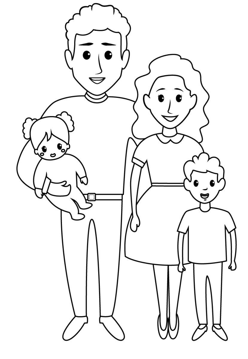 Раскраска семья 3 детей