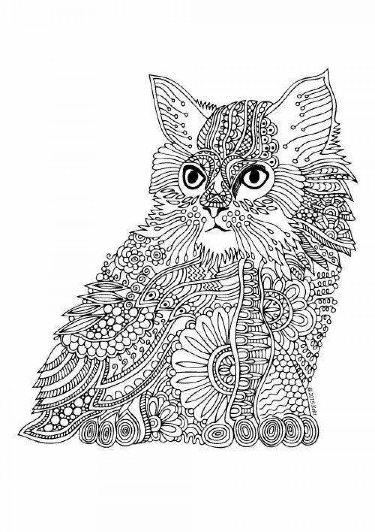 Сложные рисунки котик. Раскраска-антистресс животные. Раскраска котик с узорами. Раскраска антистресс кот. Мандала животные.