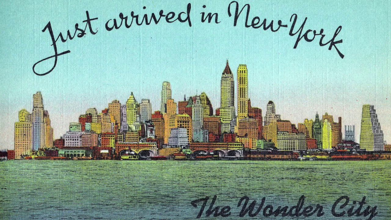 Arrive in town. Открытка из Нью Йорка. Ретро открытки New York. Старые открытки с видом Нью-Йорка. Открытки города.