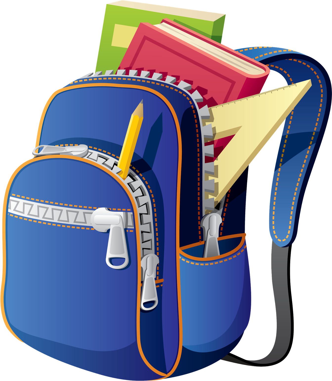 Портфель школьный. Школьные принадлежности. Школьный рюкзак и школьные принадлежности. Школьные принадлежности на прозрачном фоне.