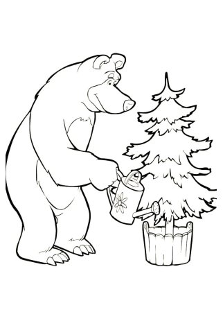 Маша и медведь Новогодняя раскраска