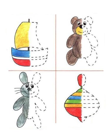 Дорисуй игрушку для дошкольников