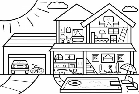 Раскраска домик внутри