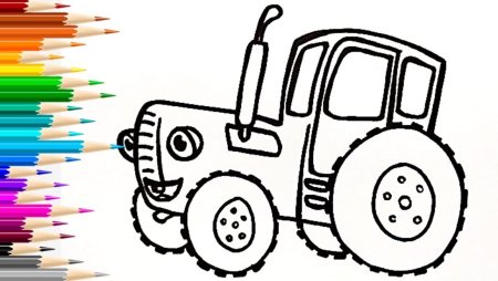 Синий трактор сбоку рисунок