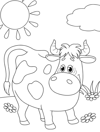 Корова раскраска для детей