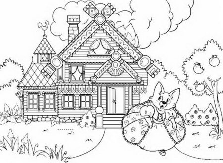 Раскраска домик Теремок для детей 3-4 лет