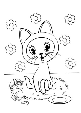 Раскраска кошка с котятами