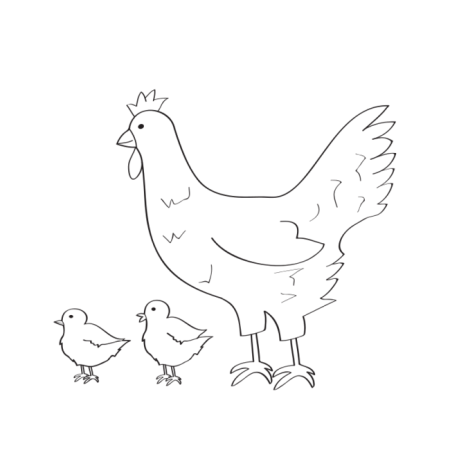 Раскраска Курочка с цыплятами для 2-3 лет