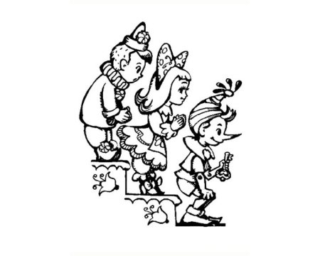 Раскраска Буратино с азбукой