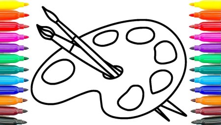 Раскраска краски и кисточка