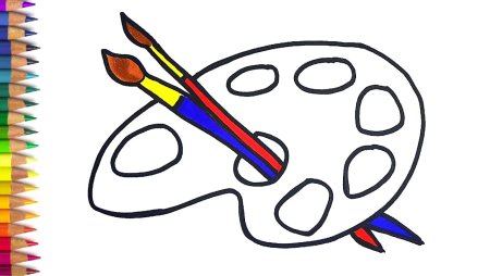 Раскраска краски и кисточка