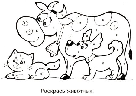 Раскрась по цифрам животные