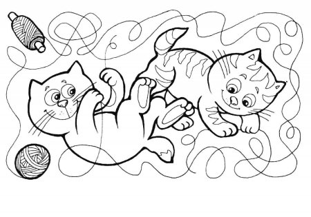 Котенок с клубком раскраска