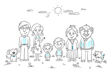 Раскраска семья с бабушкой и дедушкой