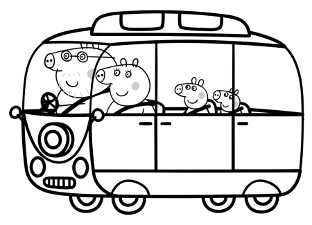 Раскраска Свинка Пеппа в автобусе