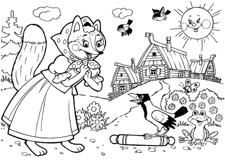 Лиса со скалочкой раскраска