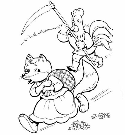 Лисичка из сказки Заюшкина избушка раскраска для детей