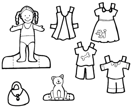 Раскраска кукла с одеждой