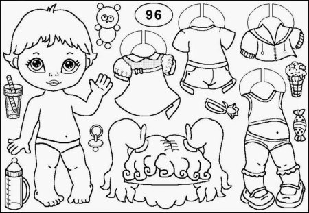 Раскраска бумажные куклы малыши