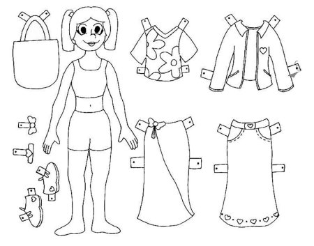 Для детей онлайн раскраски с цветами Одень куклу, 5 вариантов одежды