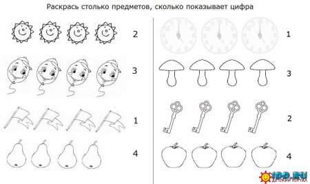 Раскрась столько предметов сколько показывает цифра