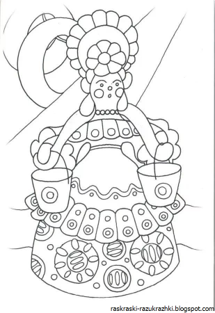 Дымковская игрушка Барыня раскраска для детей