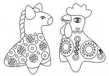 Дымковская игрушка петух раскраска