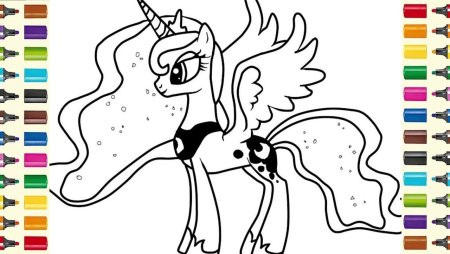 Рисунок пони в цвете для разукрашивания