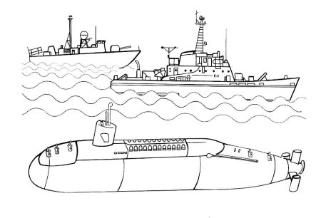 Военный корабль рисунок сбоку