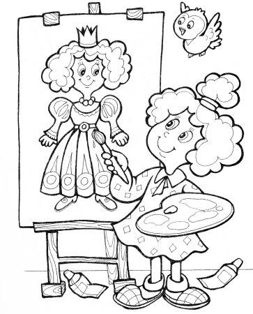 Девушка художник раскраска