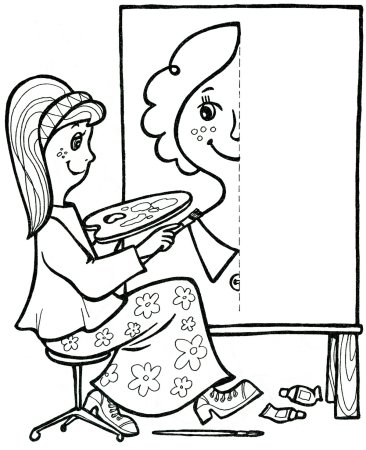 Раскраска профессия художница для детей