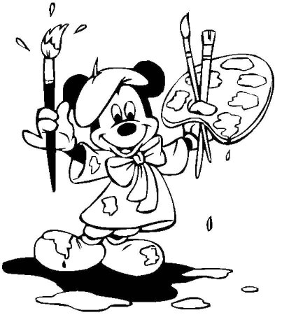 Микки Маус с кисточкой раскраска