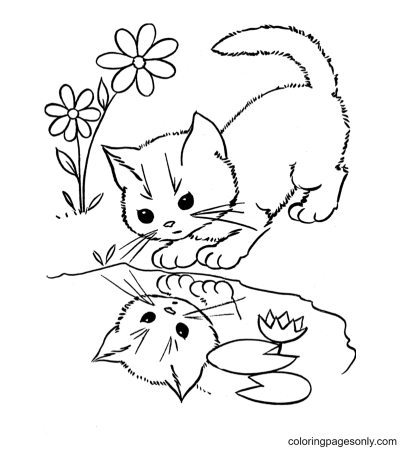 Разукрашка кошка с котятами