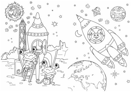 Раскраска космос для детей 8-9 лет