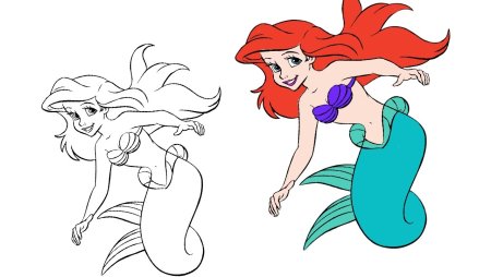 Русалочка Ариель Раскрасска
