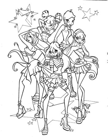 Раскраски Винкс вся команда энчантикс