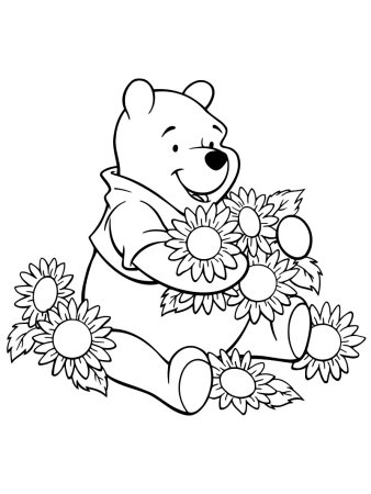 Мишка с цветами раскраска