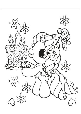 Раскраска Единорог с днем рождения