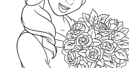 Раскраска девушка с цветами