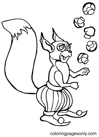 Белка с орешками раскраска