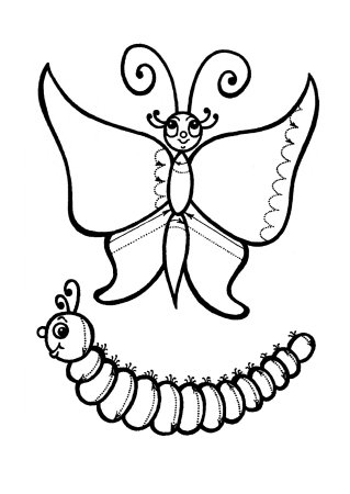 Раскраска гусеница и бабочка