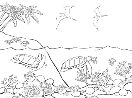 В море. Раскраска