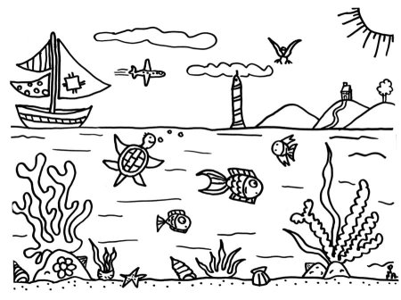 В море. Раскраска
