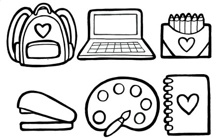 Раскраска школьные принадлежности для детей 6-7 лет