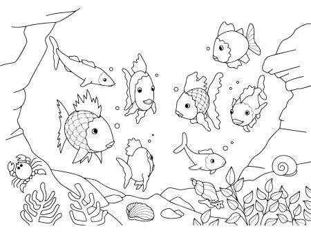 Раскраска аквариум с рыбками