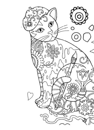 Раскраска для девочек котики сложные