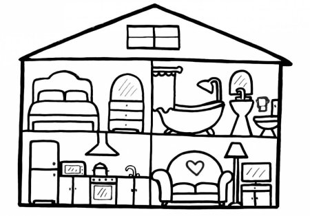 Раскраска дом с комнатами