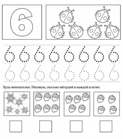 Прописи цифра 6 для дошкольников раскраска